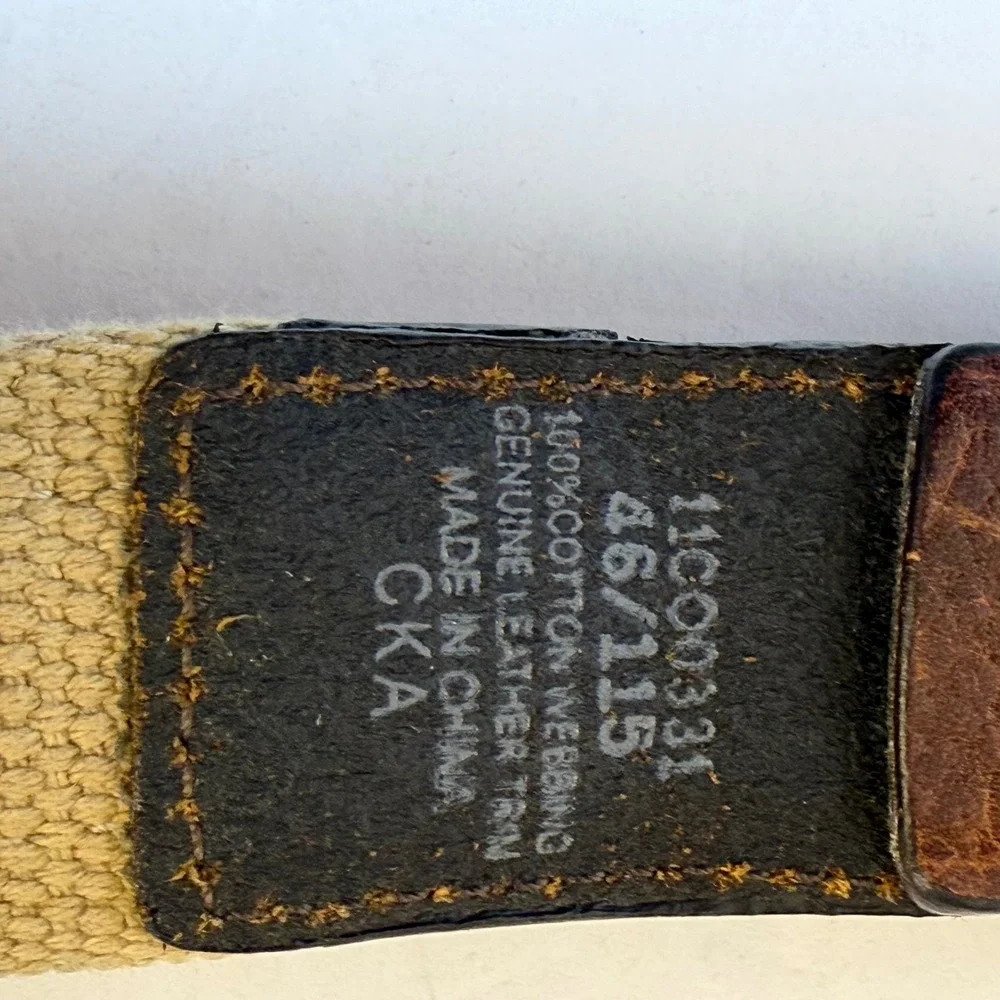 Columbia Mens Cotton Webbing Genuine Leather Trim Belt Brown Tan 46 11CO0331